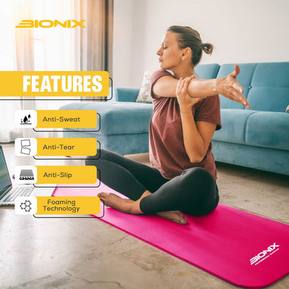 Yoga Mat Thick 10Mm Non Slip Gym Exercise Fitness Pilates Carry Strap NBR 183X62