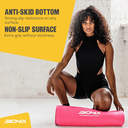 Yoga Mat Thick 10Mm Non Slip Gym Exercise Fitness Pilates Carry Strap NBR 183X62